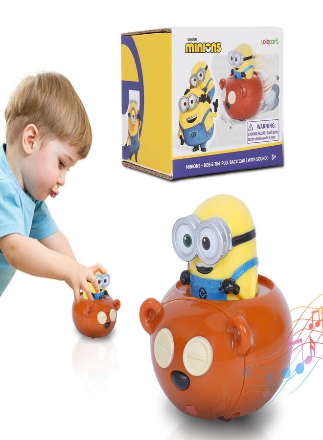 YOLOPARK Minions Despicable Me Toy Car,2.75 Inch Mini Bob & Tim Pull Back Car with Sound,Birthday Party Favor Gifts for Toddler 3 4 5 6 7 Year Old - Image 1